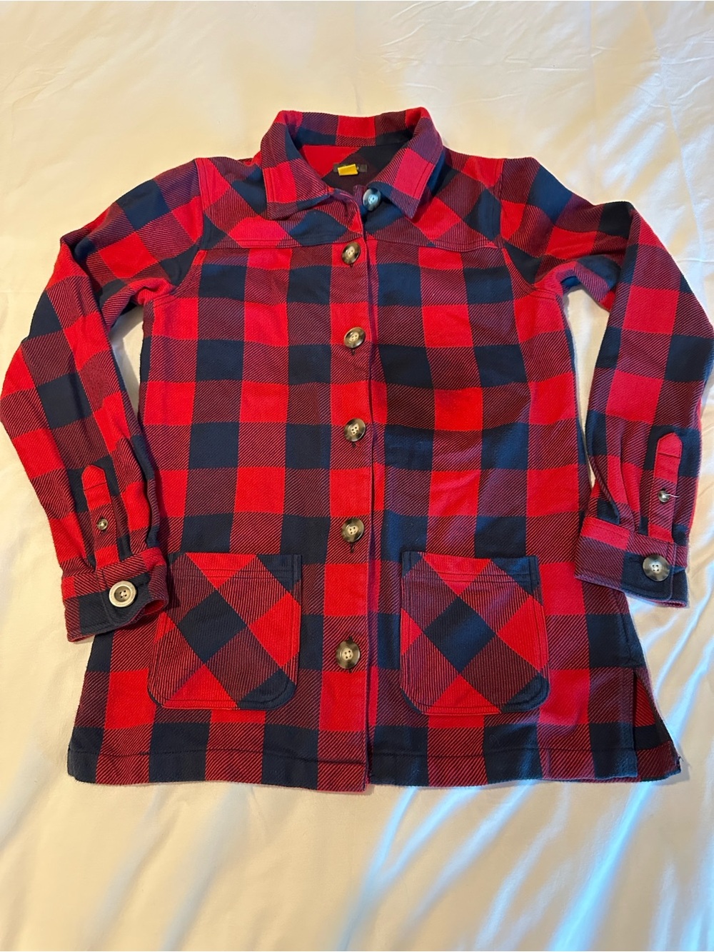 Cabela's Red and Navy Plaid Button-Up Shirt Jacket